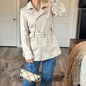 Womens Belted Cream Trench Coat Neutral Sophisticated Coastal Preppy Chic L